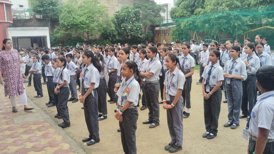 Morning assembly of students at Adarsh New Holy Public School, Uttam Nagar