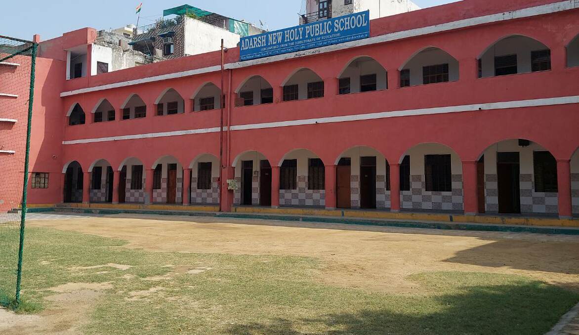 Adarsh New Holy Public School building and playground on Main Raja Puri Road, Uttam Nagar